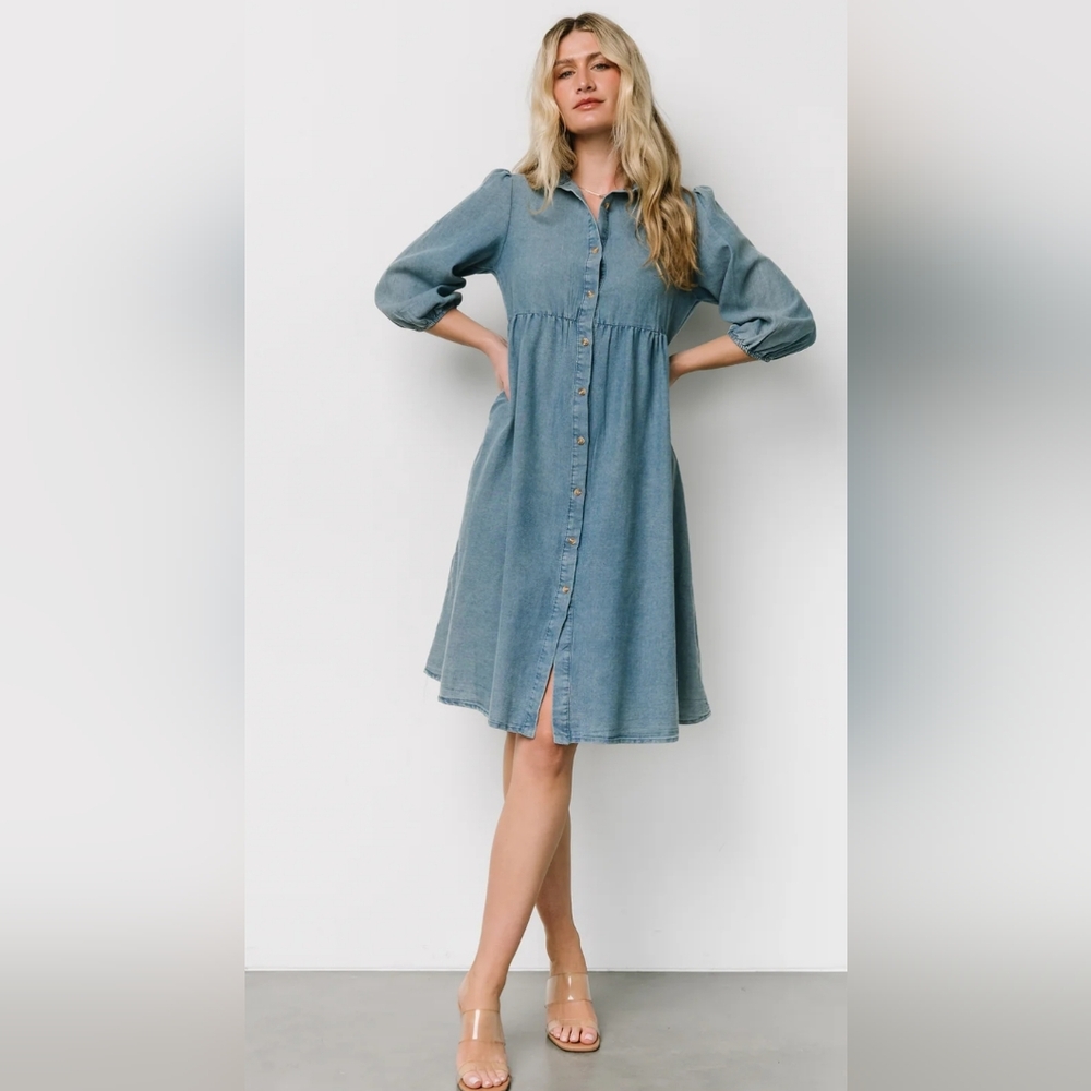 BALTIC BORN Sari Babydoll Dress Chambray MEDIUM NWT